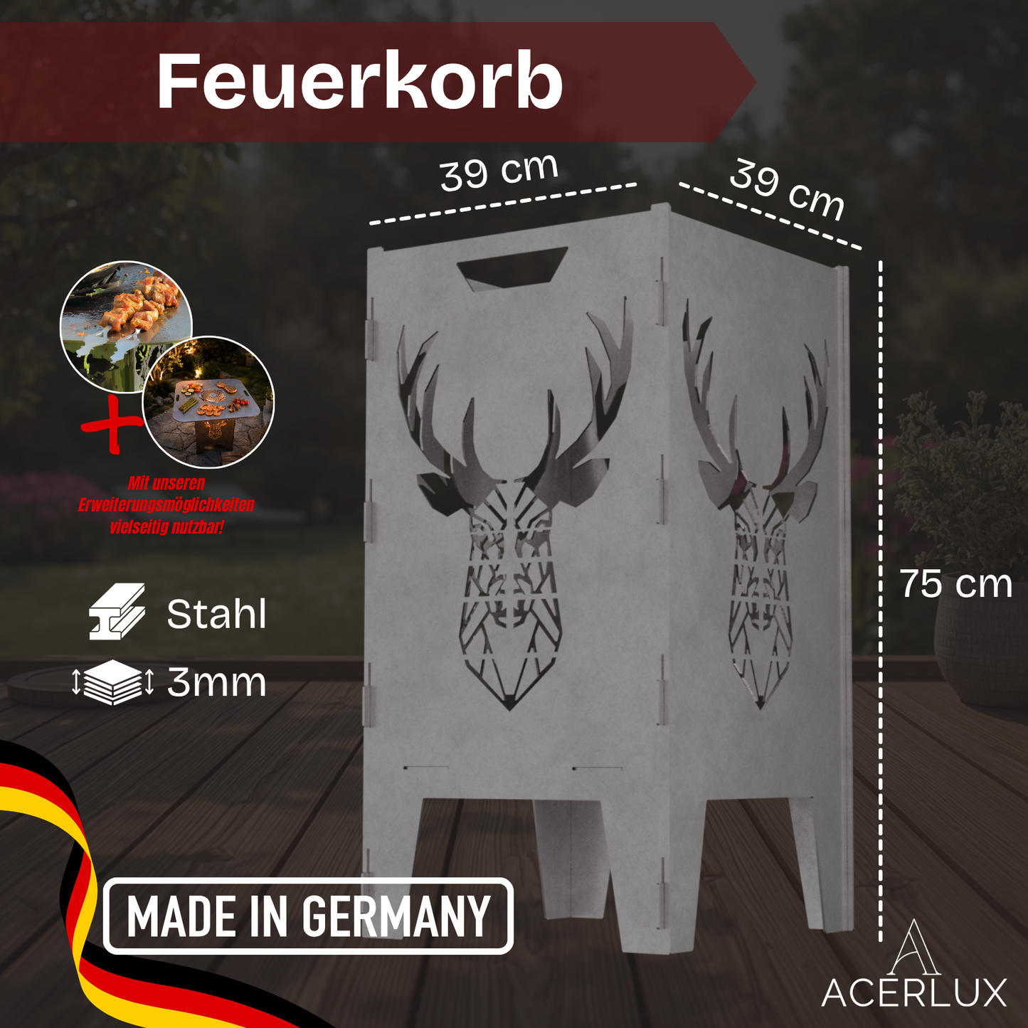 Feuerkorb Hirschmotiv Stahl